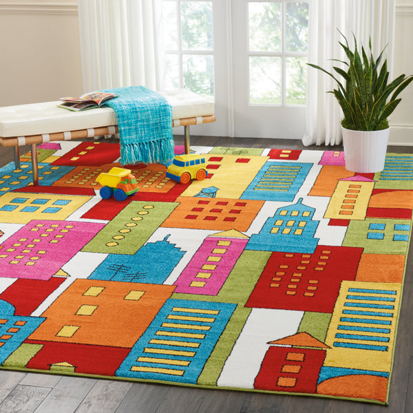 Ebern Designs Chunn Power Loom Performance Orange/Blue Rug & Reviews